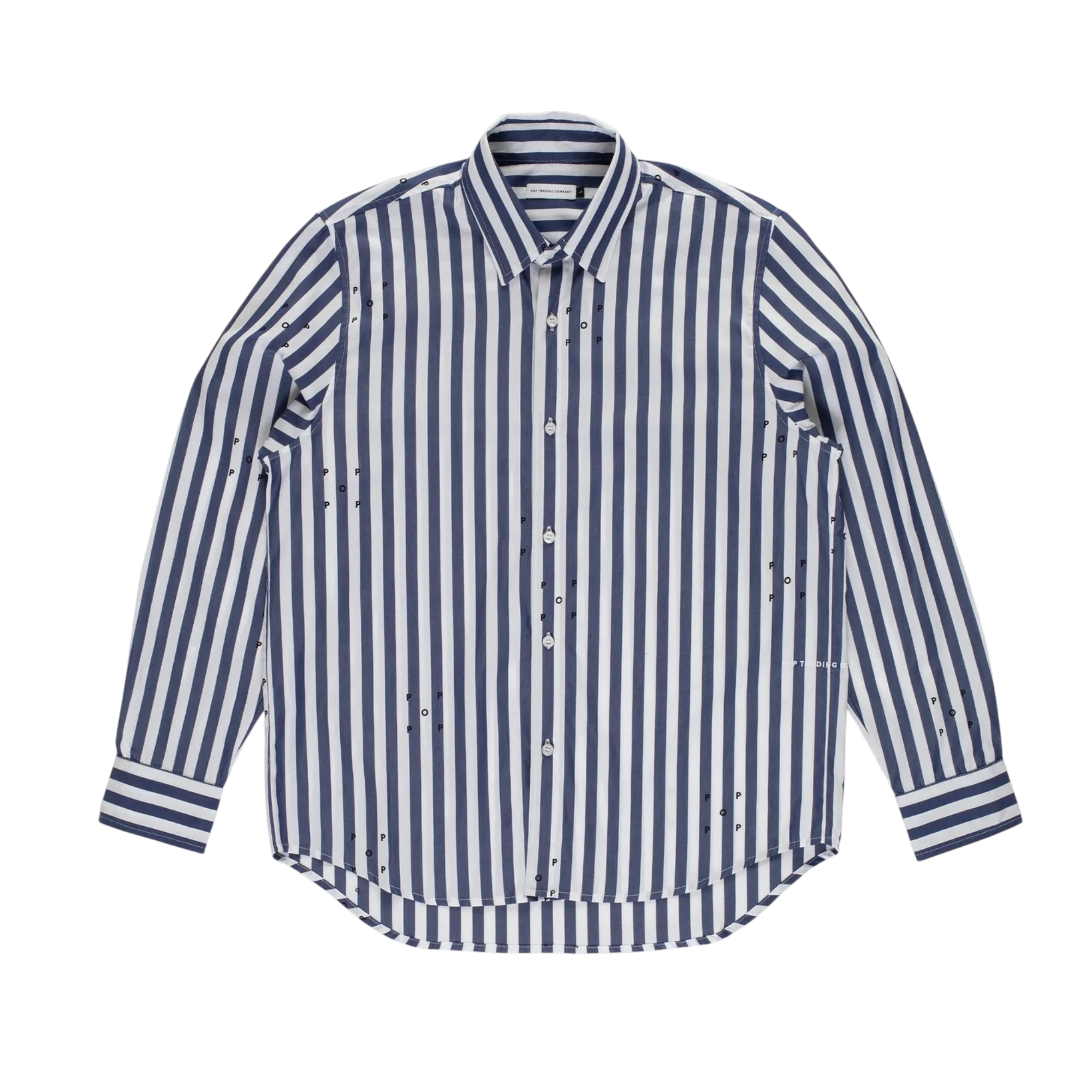 POP Trading co. Logos Stripe Shirt Navy/White
