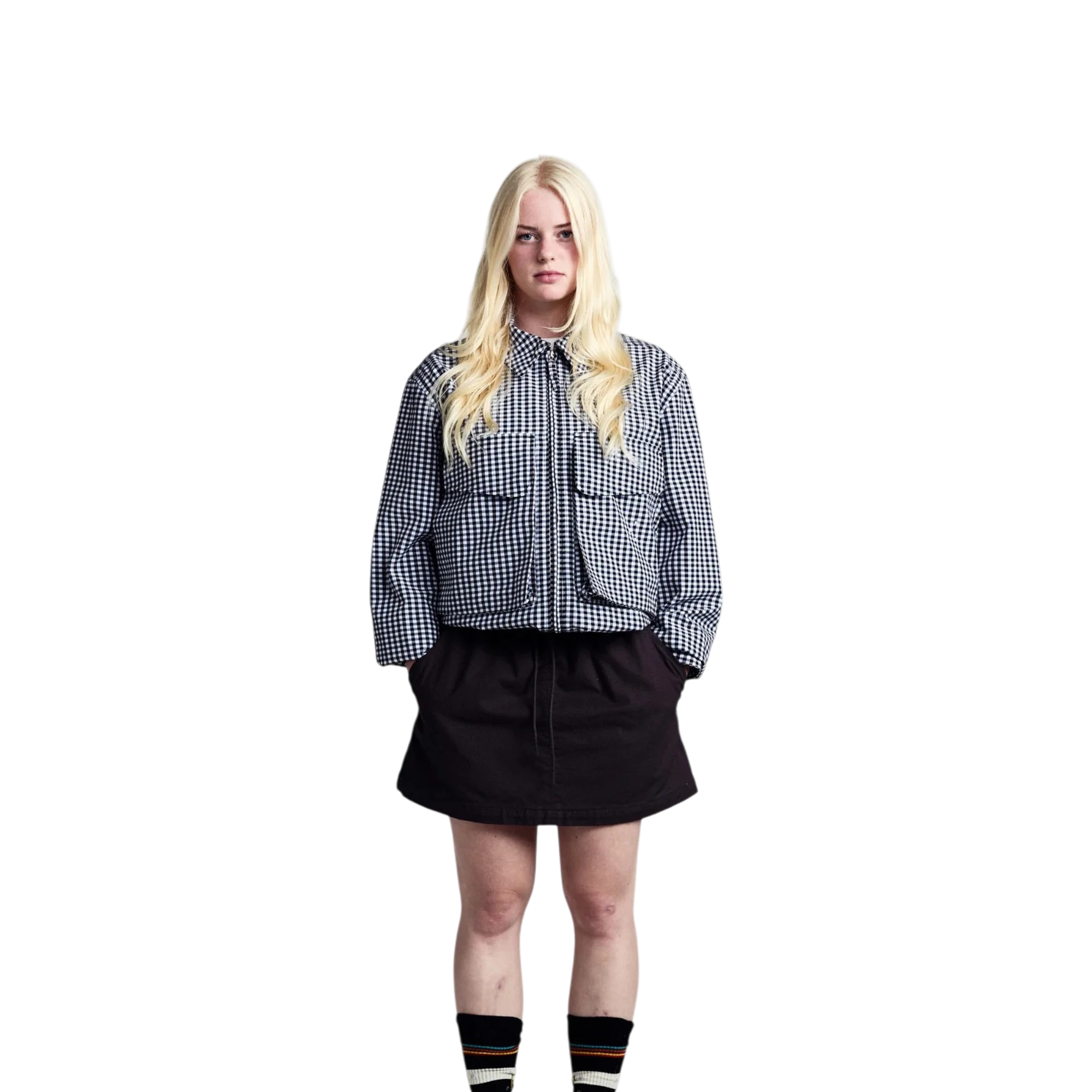 POP trading co. Gingham Boxer Overshirt Black/Off White