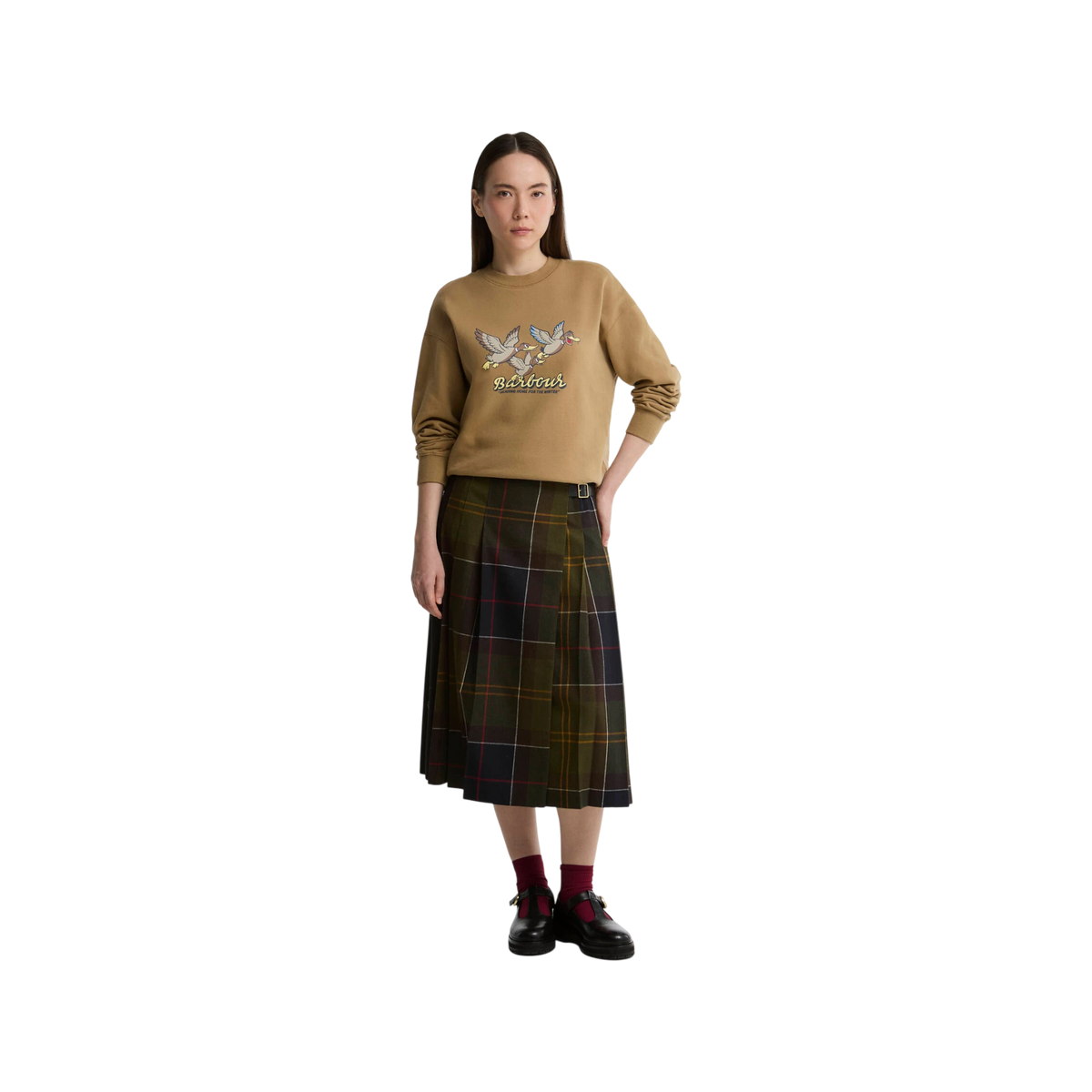 W Barbour Merena Midi Skirt with Tartan Motif