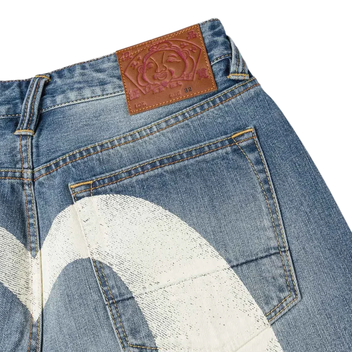 Evisu Ecru Brushstoke Seagull Print Regular Fit Jeans #2020