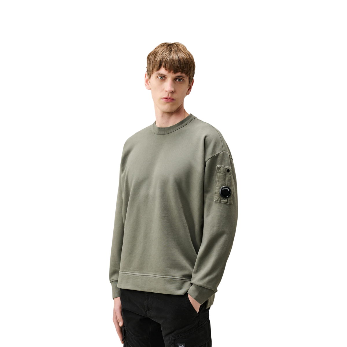 CP Company Fleece Mixed Boxy Lens Crewneck Sweatshirt