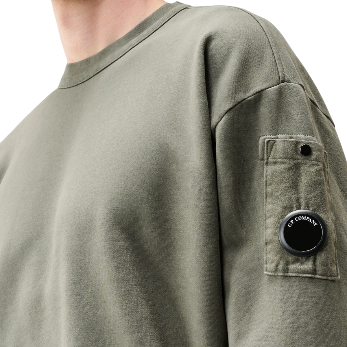CP Company Fleece Mixed Boxy Lens Crewneck Sweatshirt