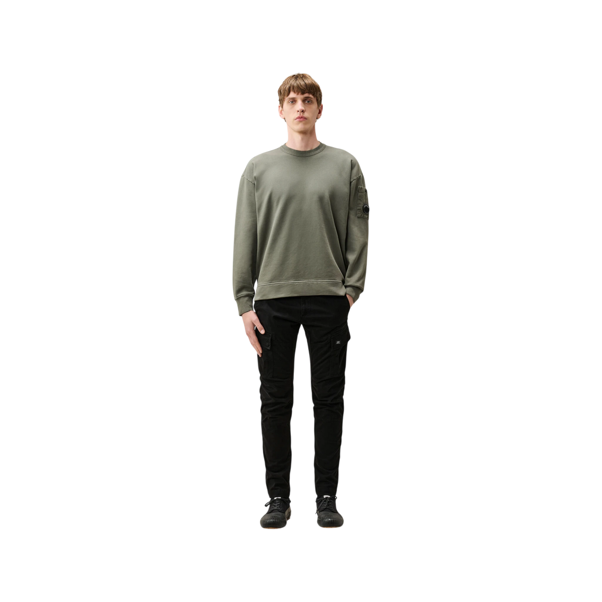 CP Company Fleece Mixed Boxy Lens Crewneck Sweatshirt