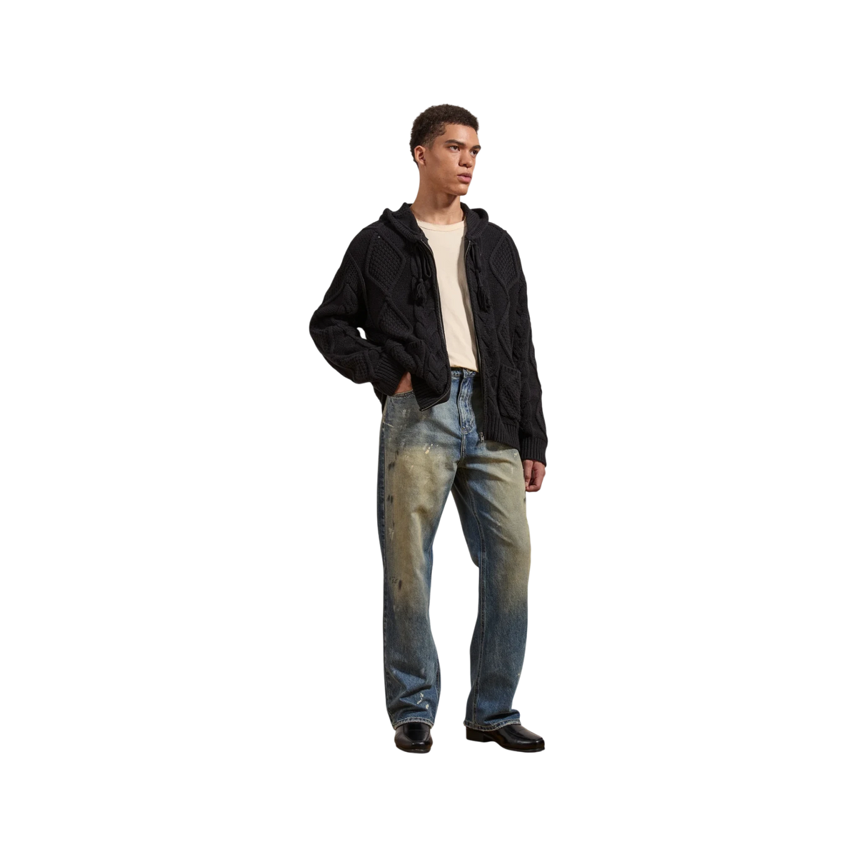 FOUND Zip Up Cable Knit Hoodie