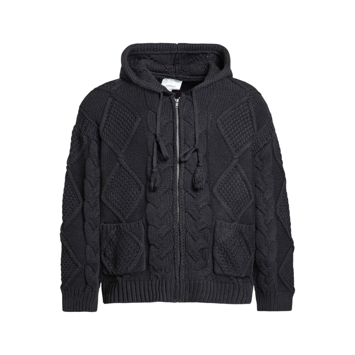 FOUND Zip Up Cable Knit Hoodie