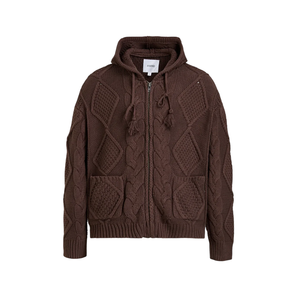 FOUND Zip Up Cable Knit Hoodie