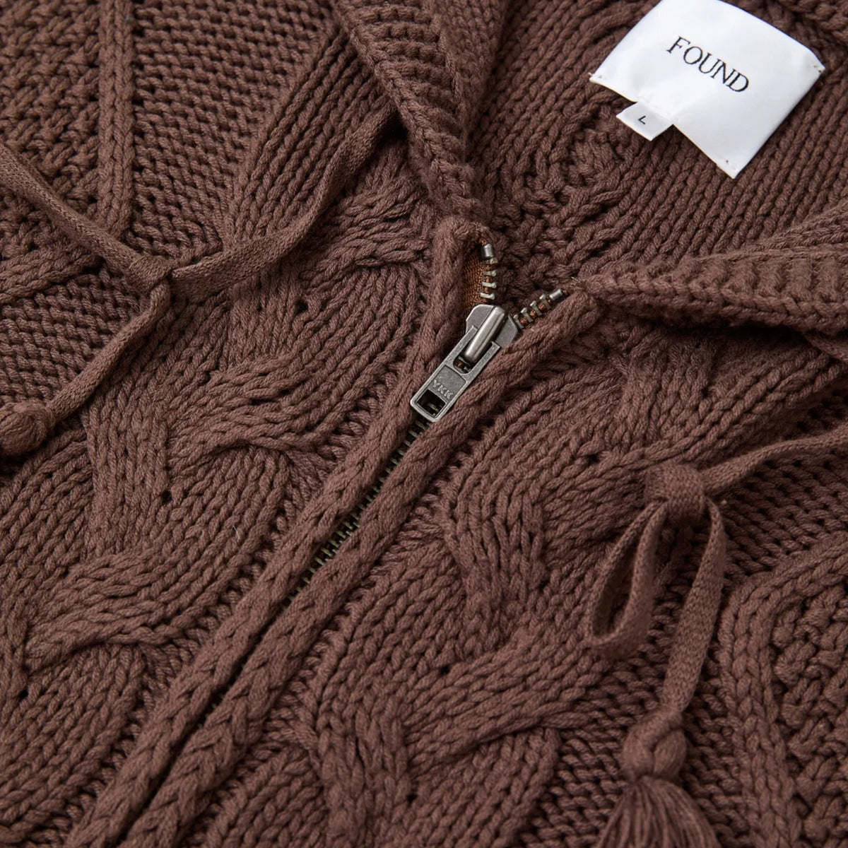 FOUND Zip Up Cable Knit Hoodie
