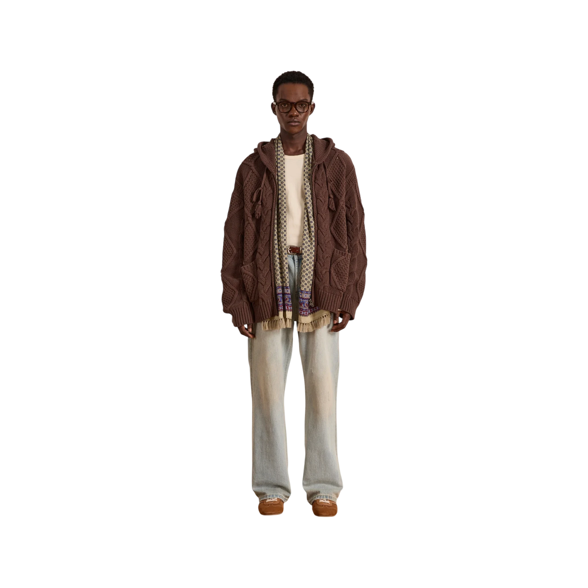 FOUND Zip Up Cable Knit Hoodie