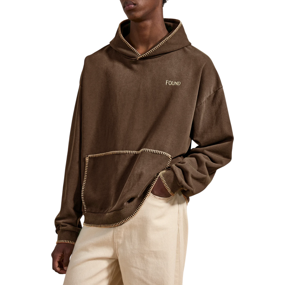 FOUND Stitched Border Distressed Logo Hoodie