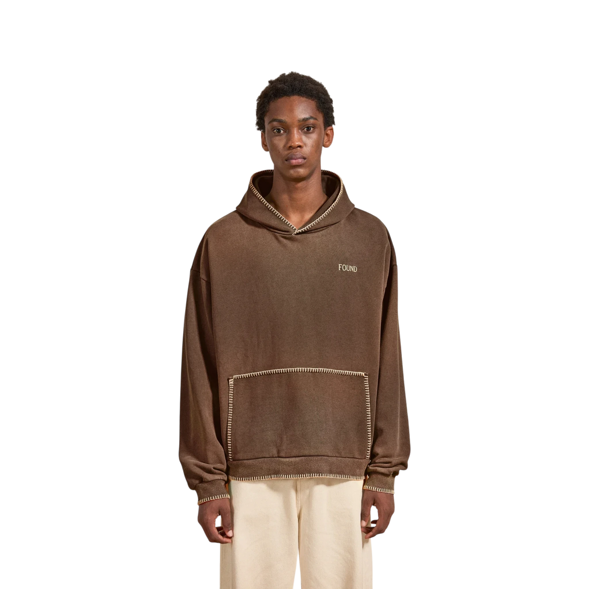 FOUND Stitched Border Distressed Logo Hoodie