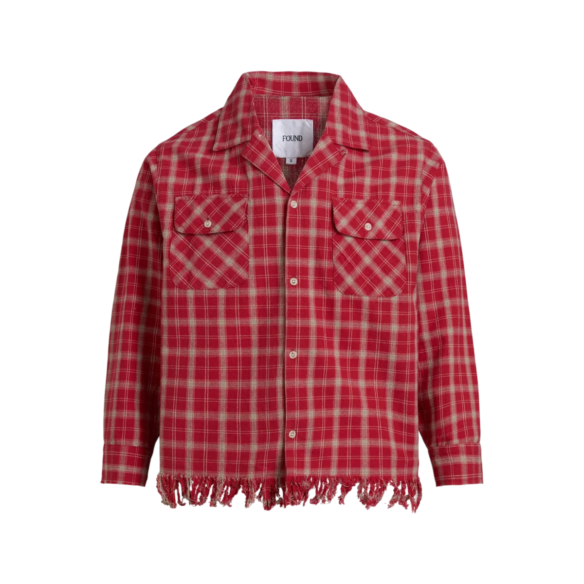 FOUND Raw Cut Fringe Plaid Camp Shirt
