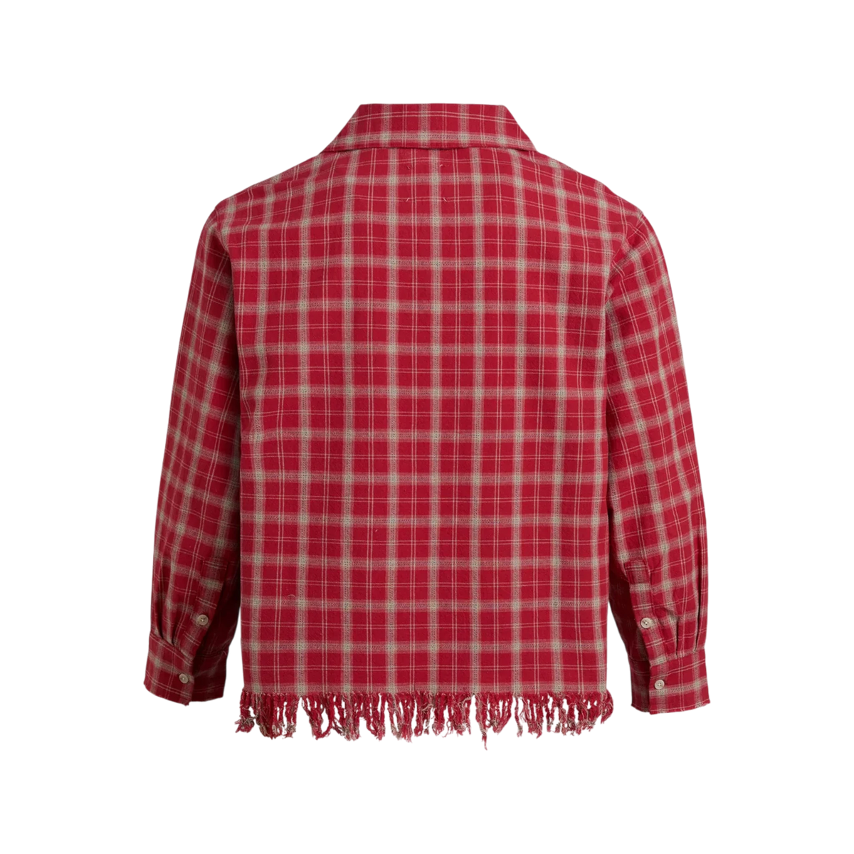 FOUND Raw Cut Fringe Plaid Camp Shirt