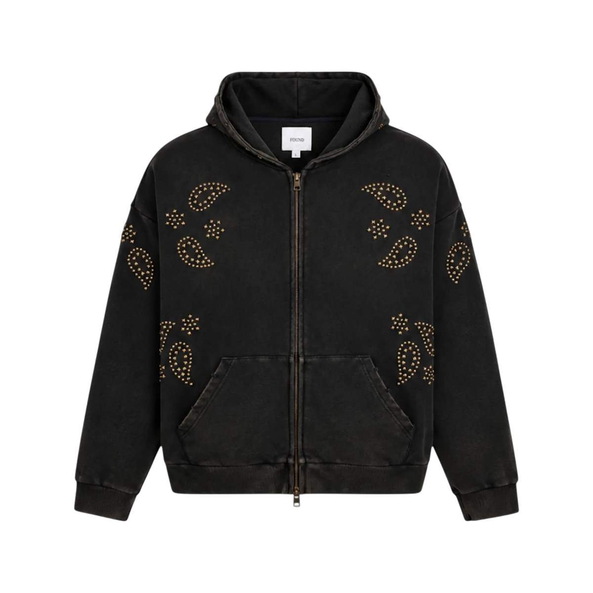 FOUND Paisley Studded Zip Up Hoodie