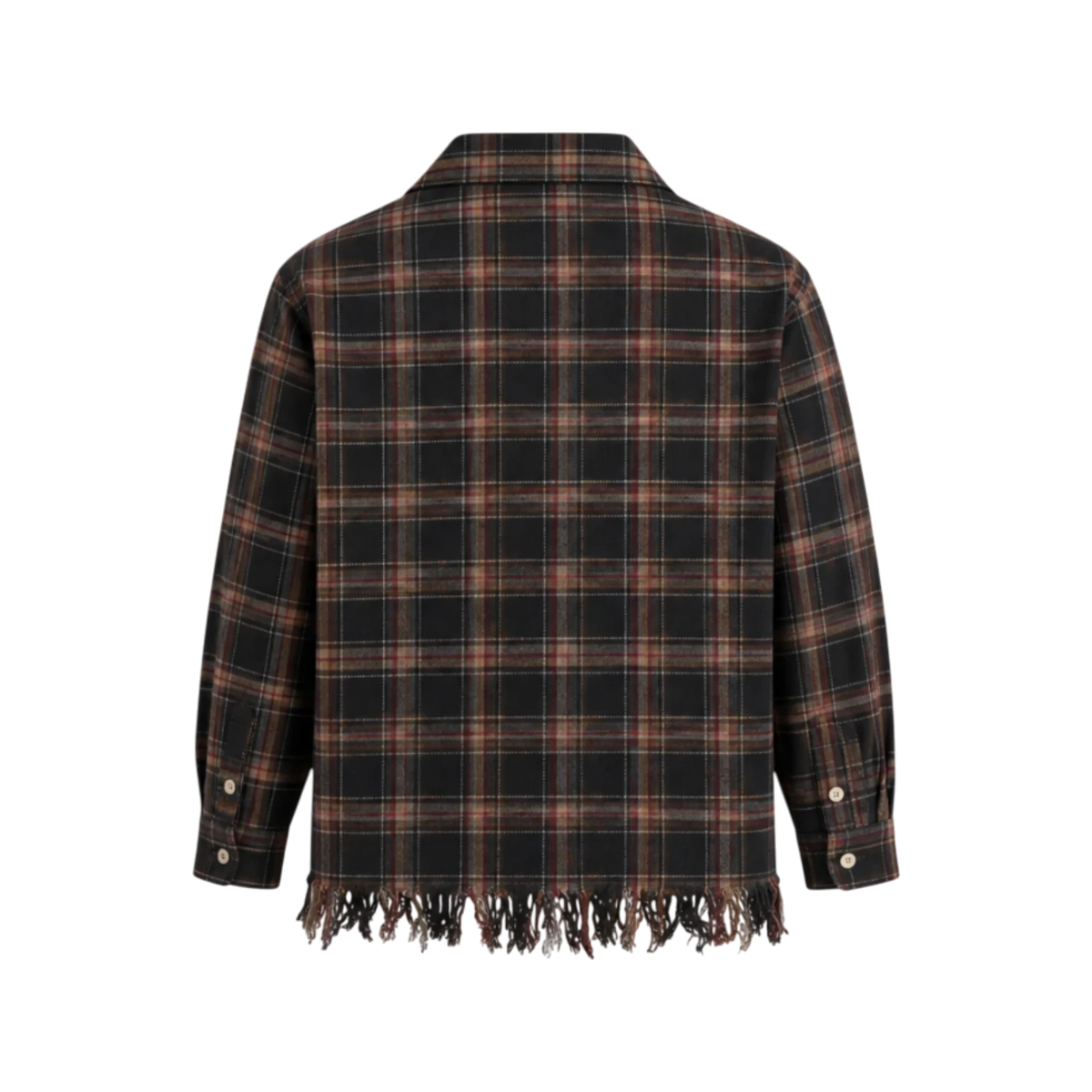 FOUND Raw Cut Fringe Plaid Camp Shirt