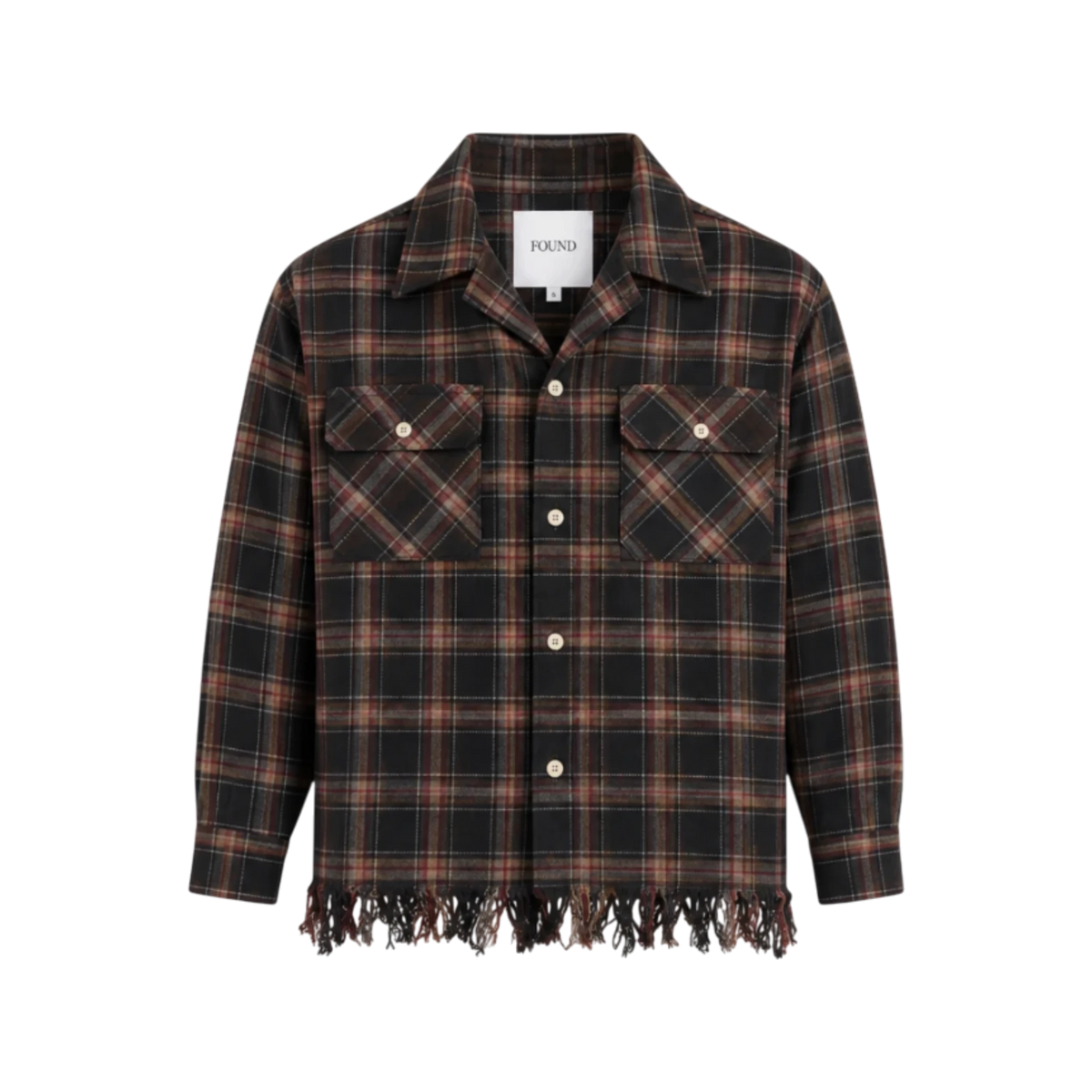FOUND Raw Cut Fringe Plaid Camp Shirt