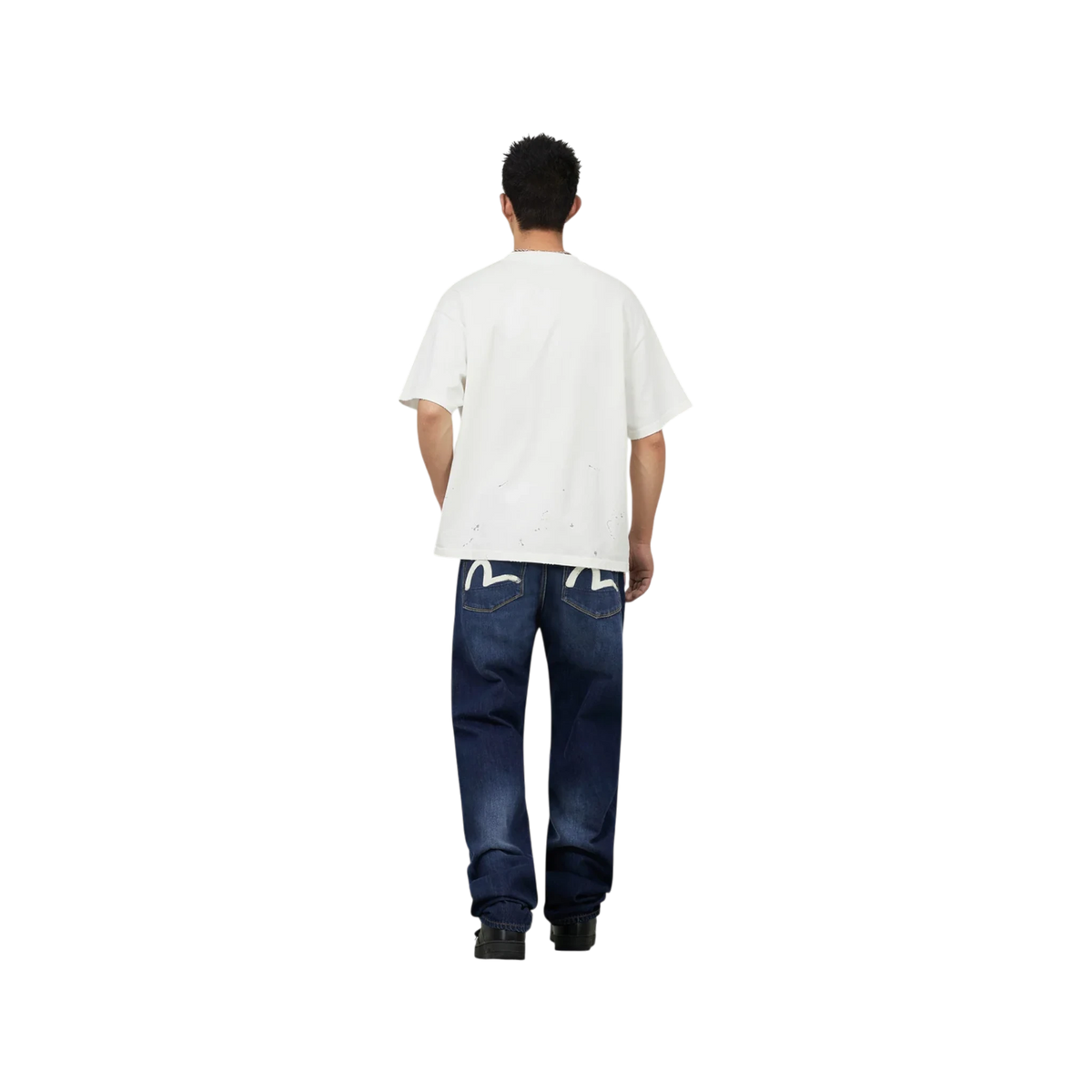 Evisu Ecru Daicock Print Loose Fit Jeans