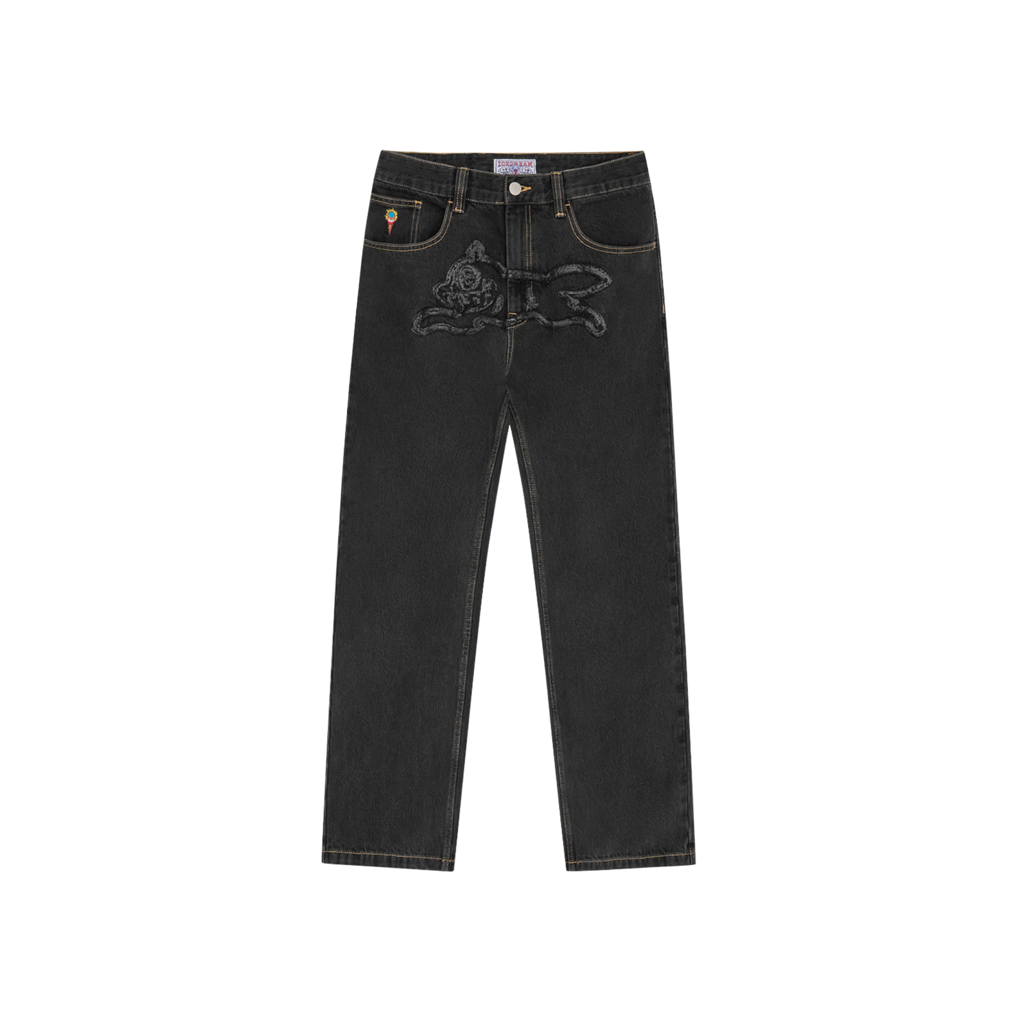 Icecream Applique Running Dog Double Scoop Denim Pants