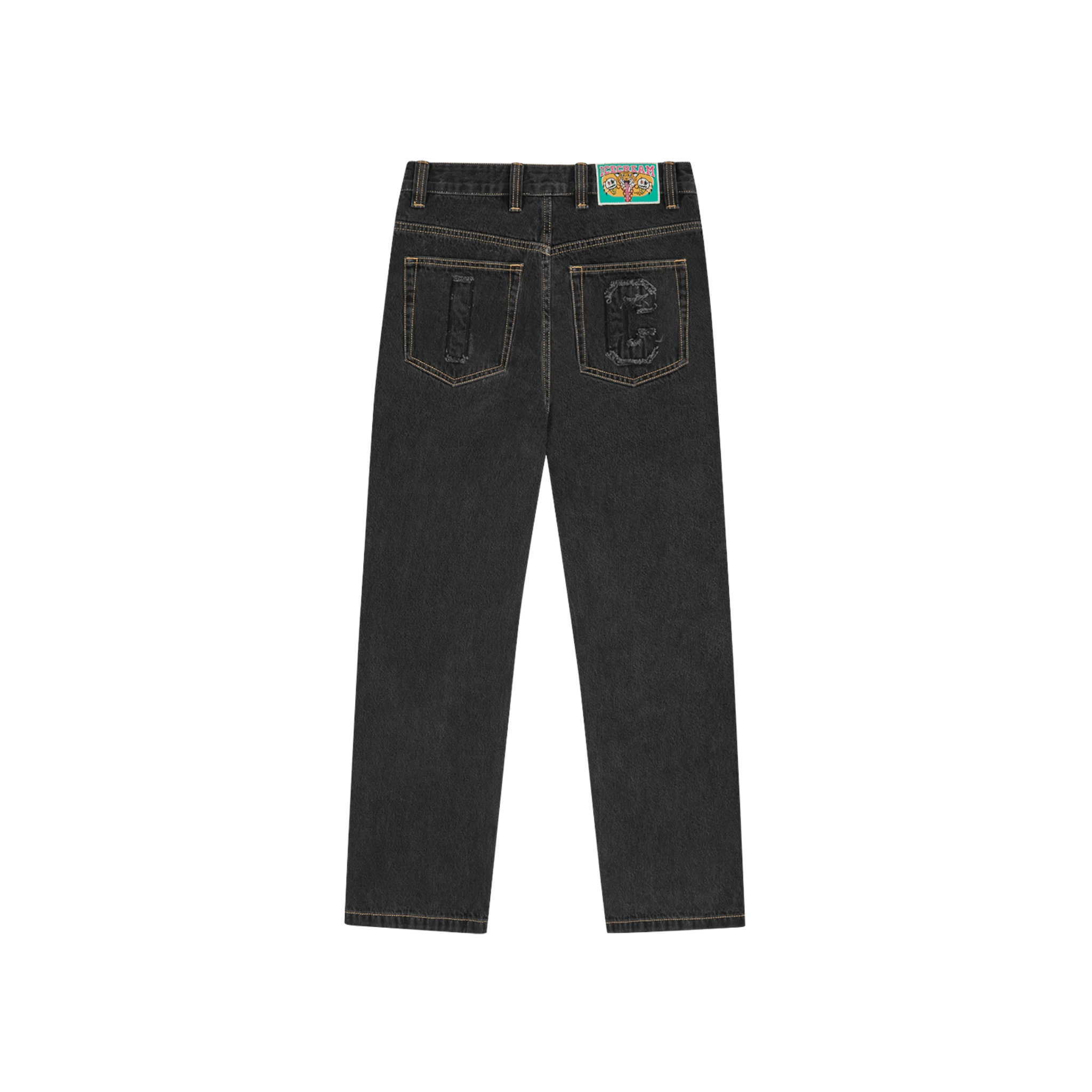 Icecream Applique Running Dog Double Scoop Denim Pants