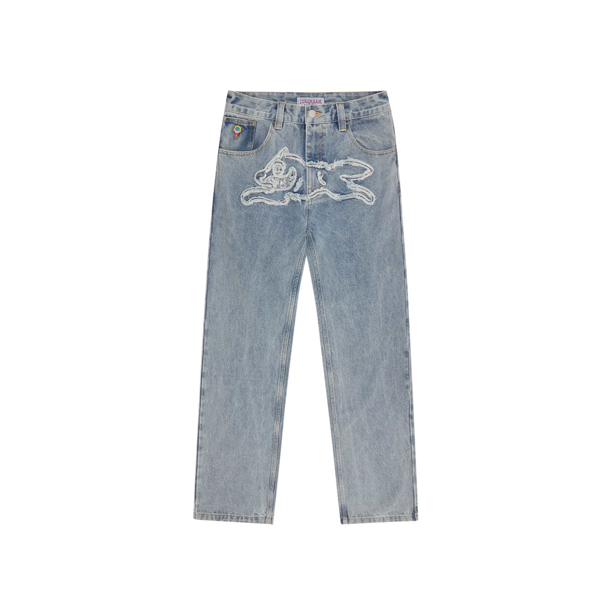 Icecream Applique Running Dog Double Scoop Denim Pants