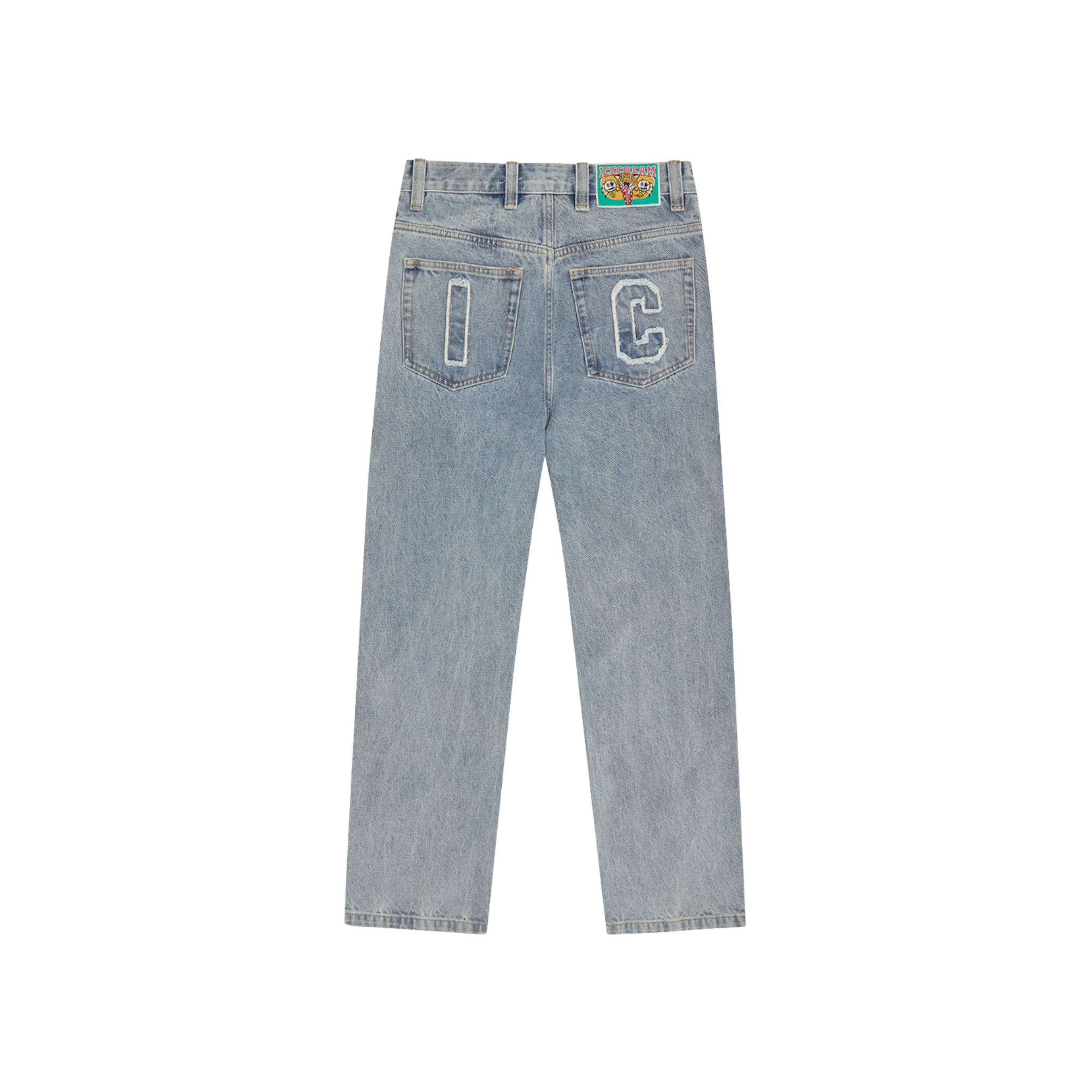 Icecream Applique Running Dog Double Scoop Denim Pants