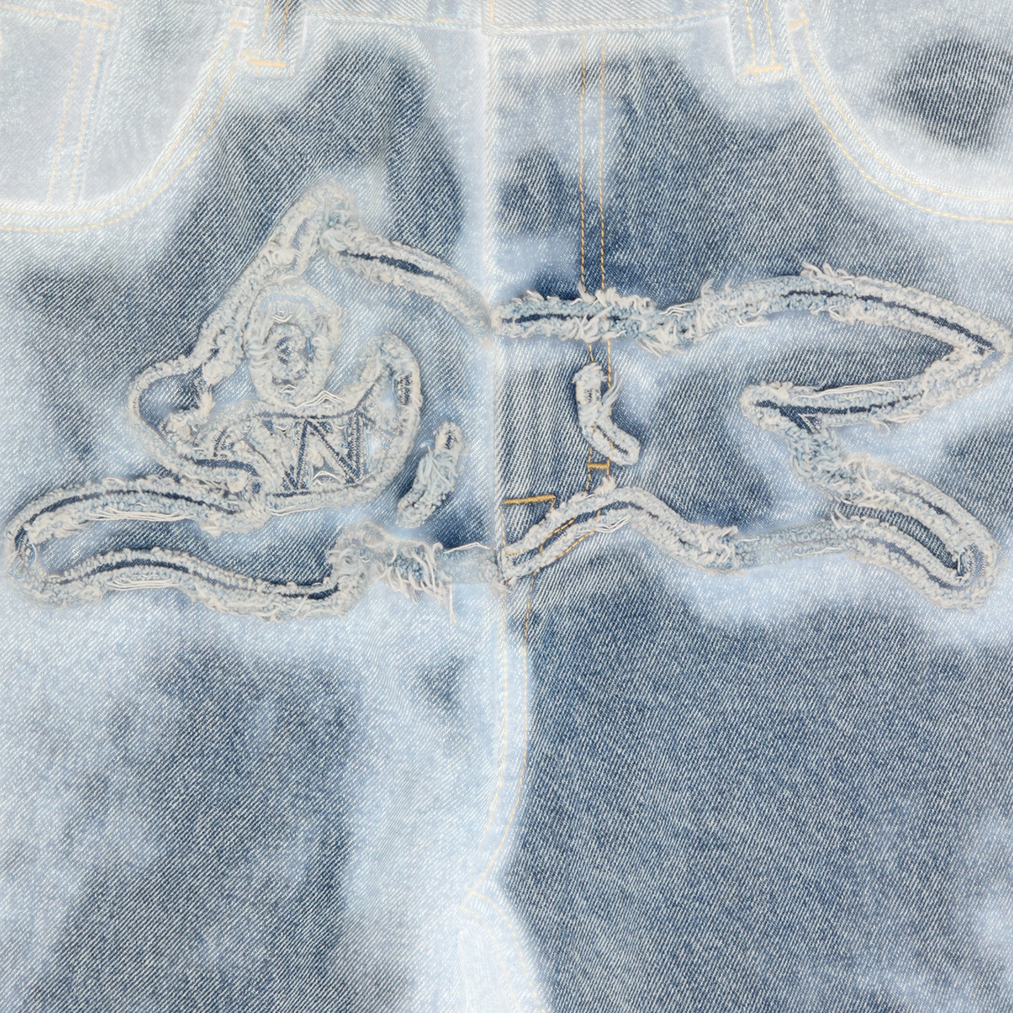Icecream Applique Running Dog Double Scoop Denim Pants