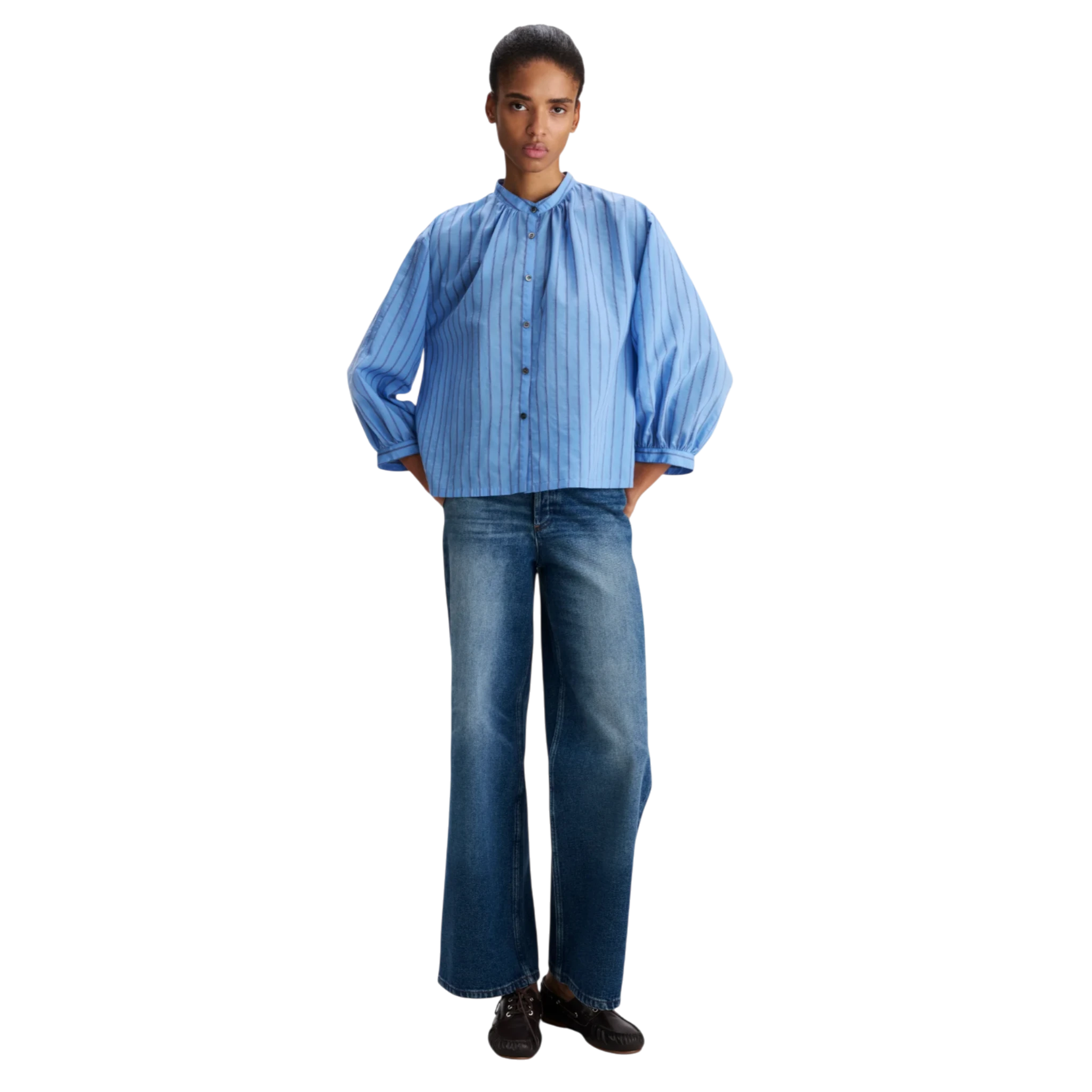 A.P.C. Light Blue Stand Up Collar Blouse