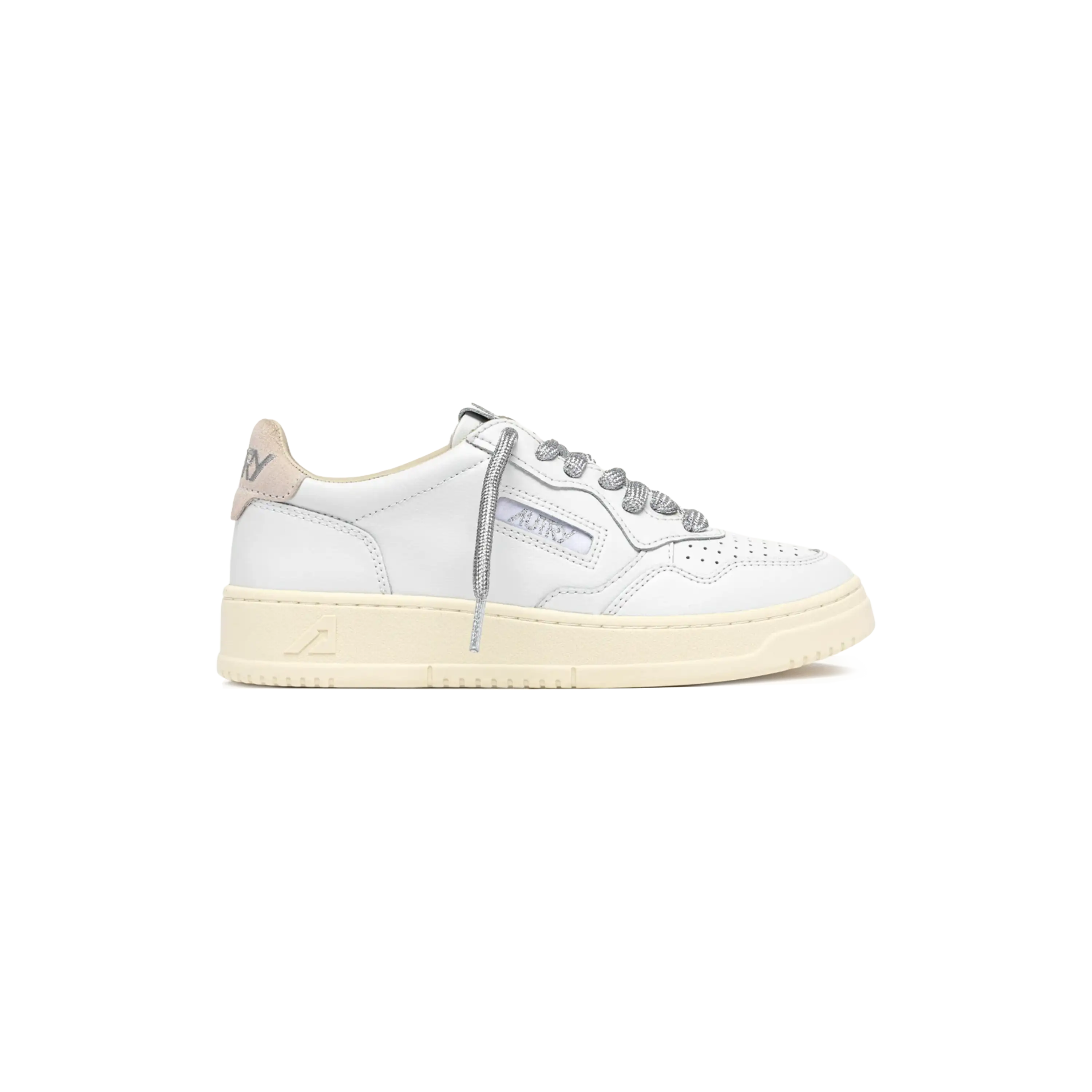 Autry Sneakers Medalist Low In White Leather With Silver-Tone Lurex Details