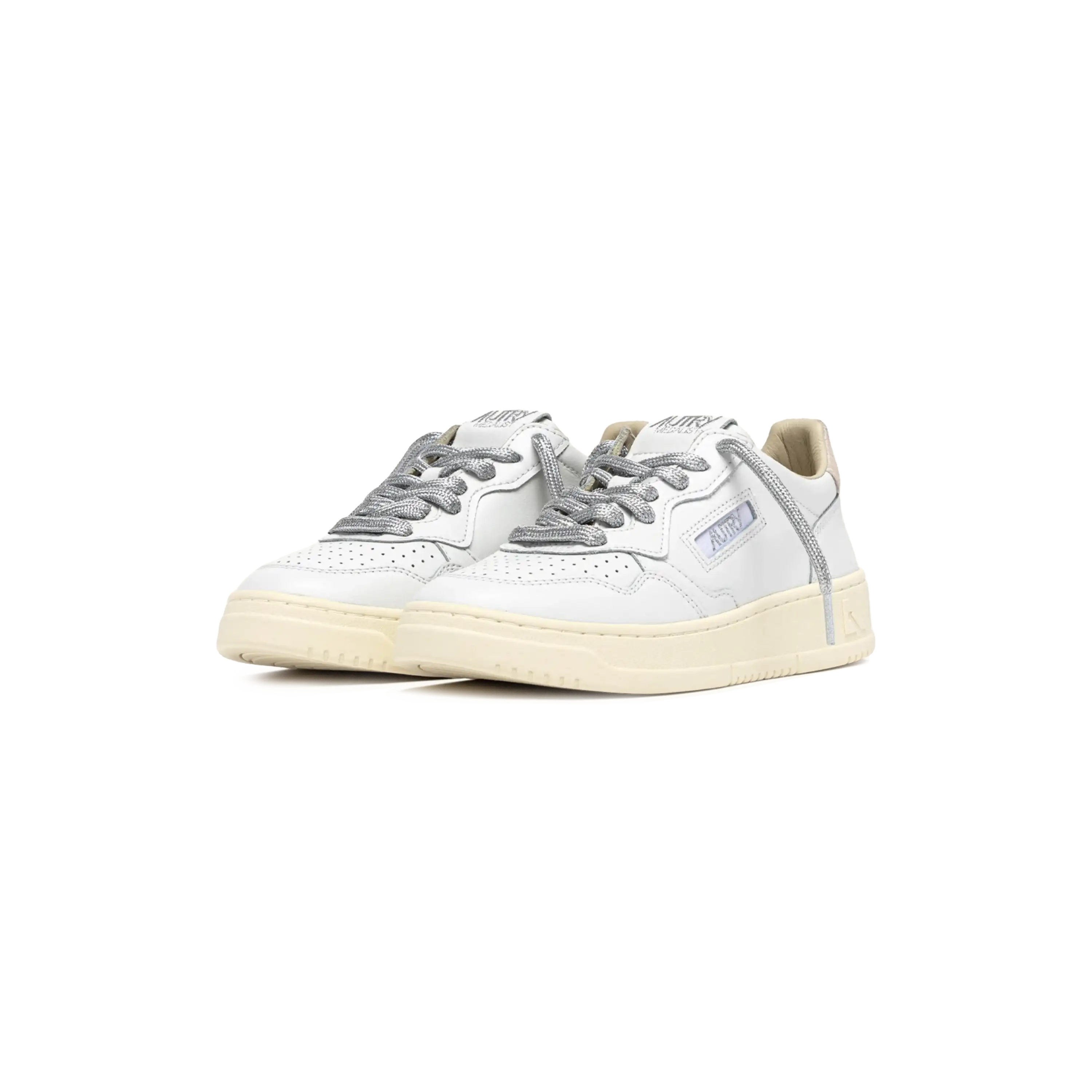 Autry Sneakers Medalist Low In White Leather With Silver-Tone Lurex Details
