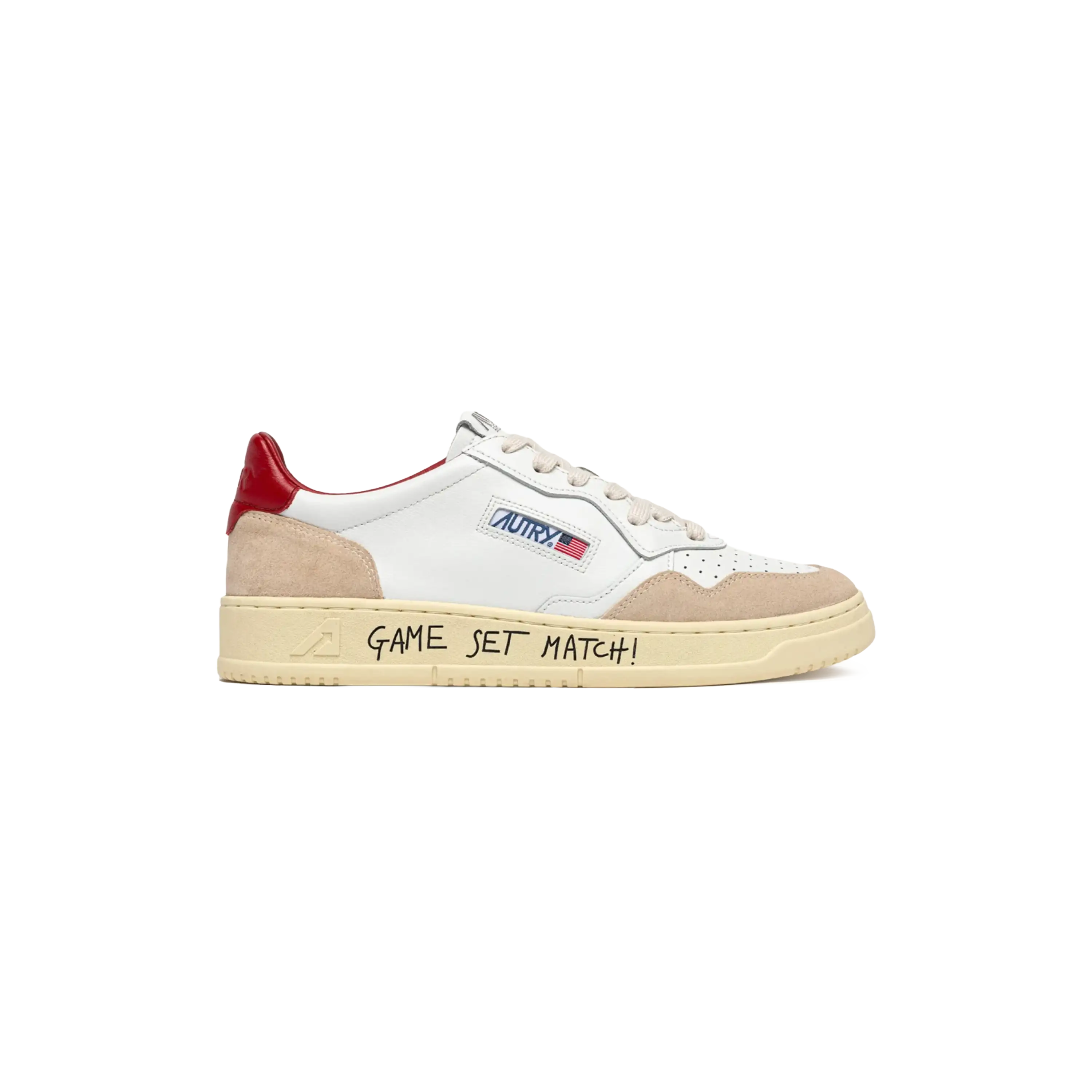 Autry Sneakers Medalist Low In White And Red Suede And Leather With Lettering