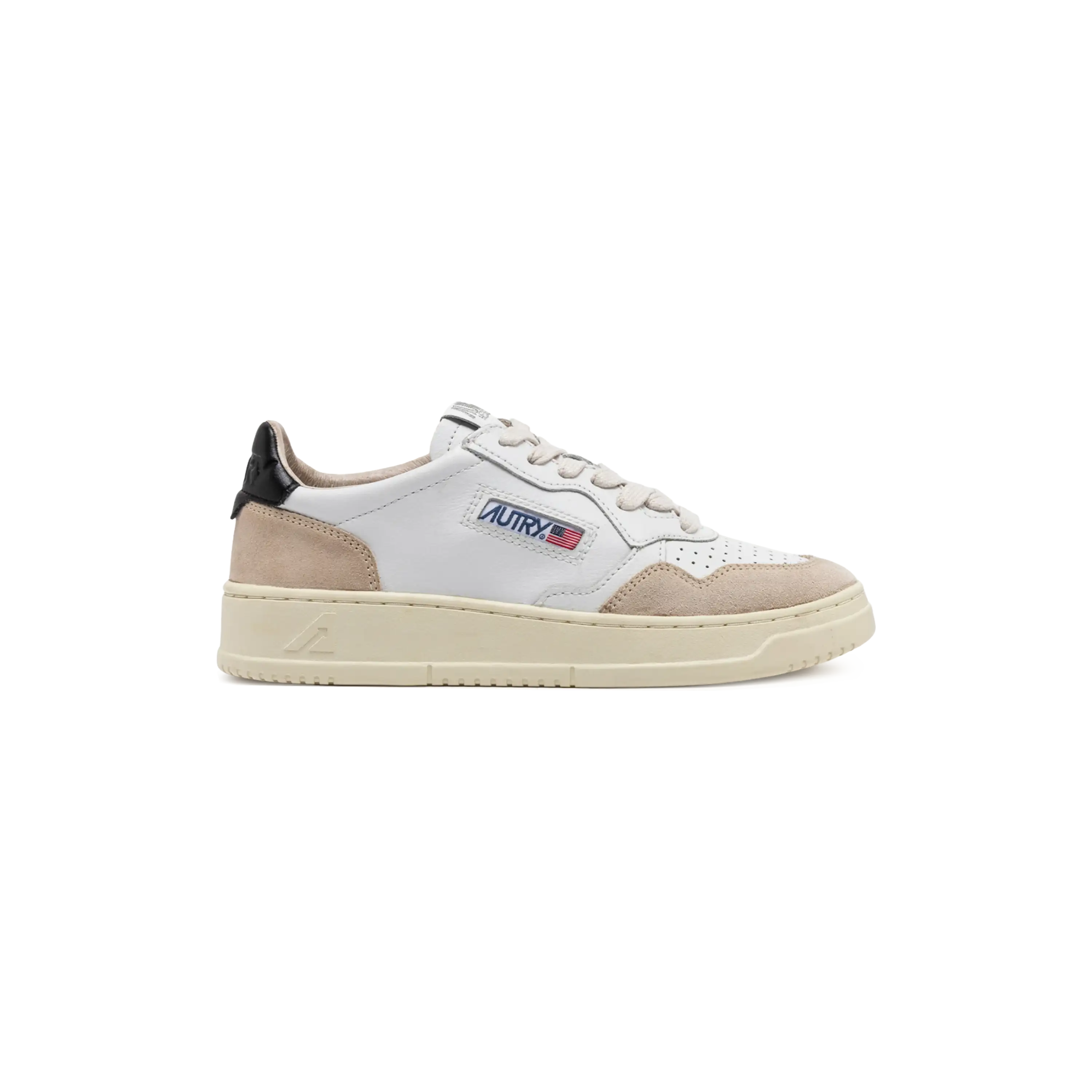 Autry Sneakers Medalist Low In White And Black Leather And Beige Suede
