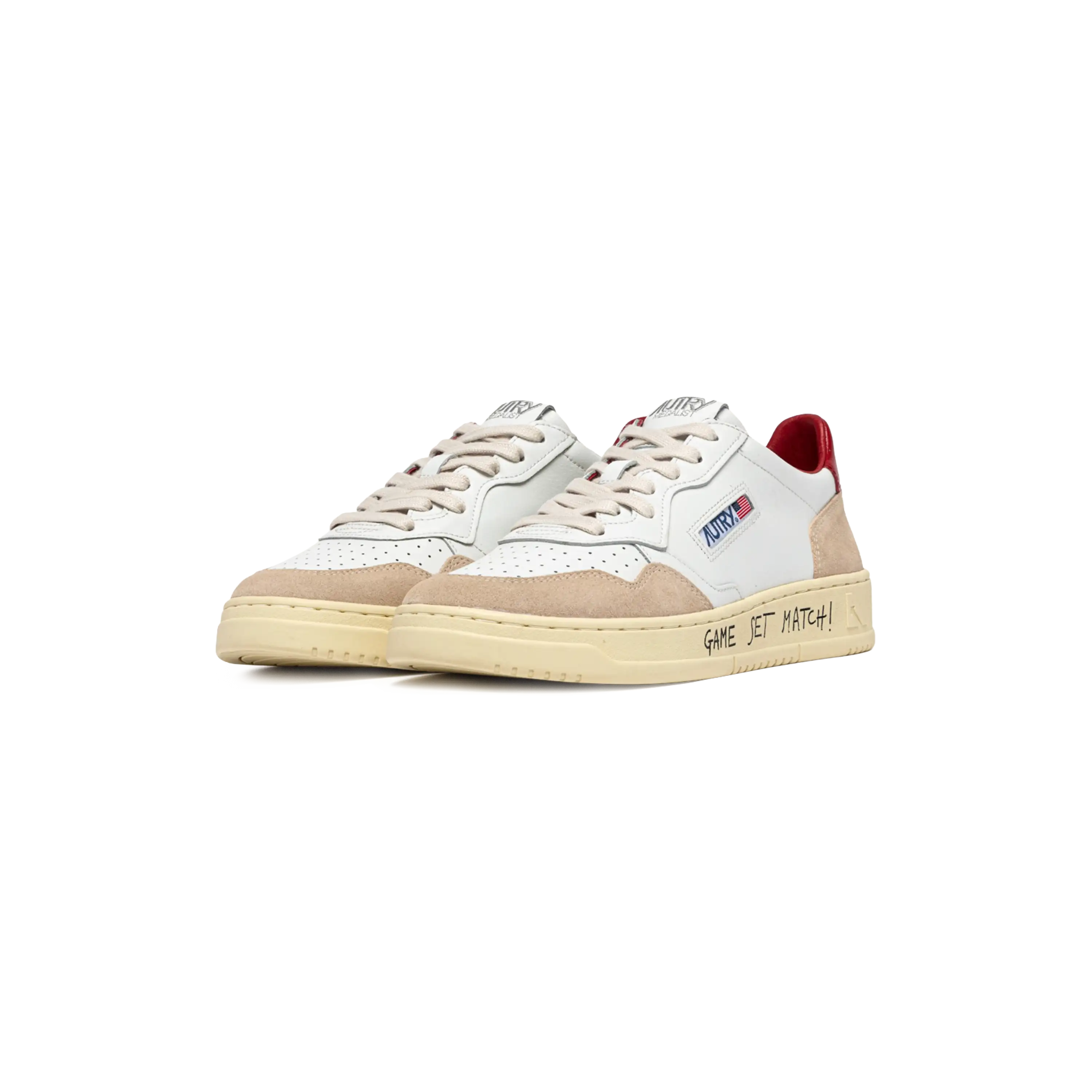 Autry Sneakers Medalist Low In White And Red Suede And Leather With Lettering