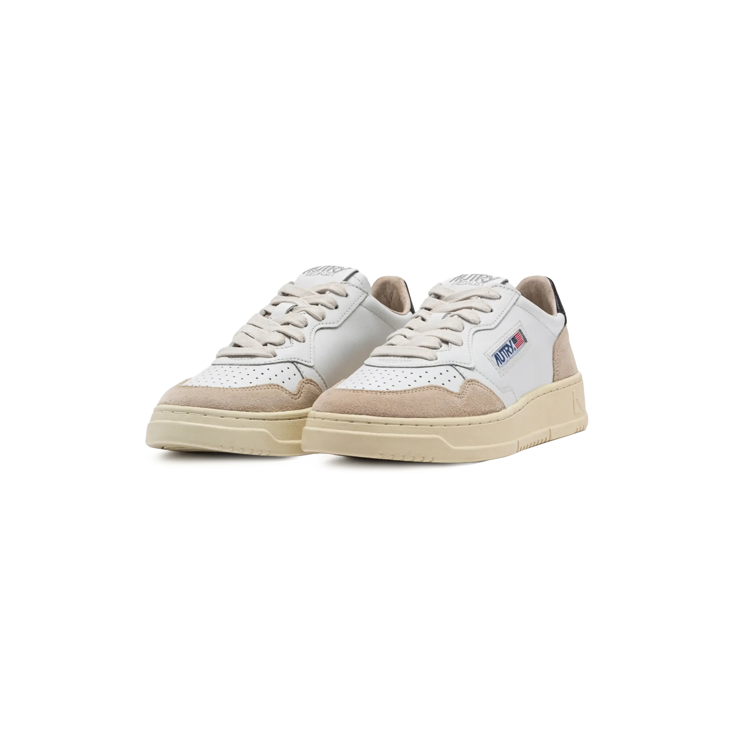 Autry Sneakers Medalist Low In White And Black Leather And Beige Suede