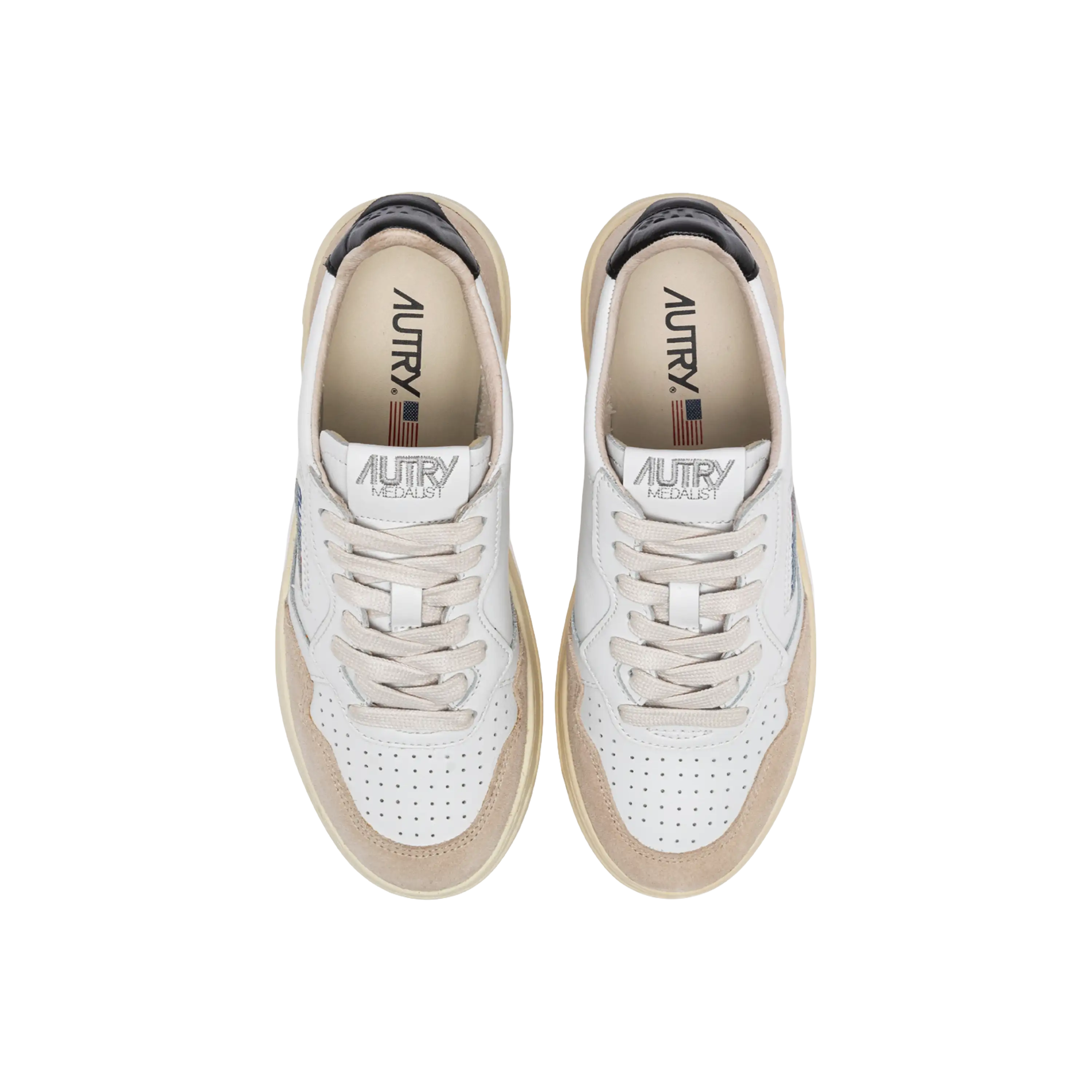 Autry Sneakers Medalist Low In White And Black Leather And Beige Suede