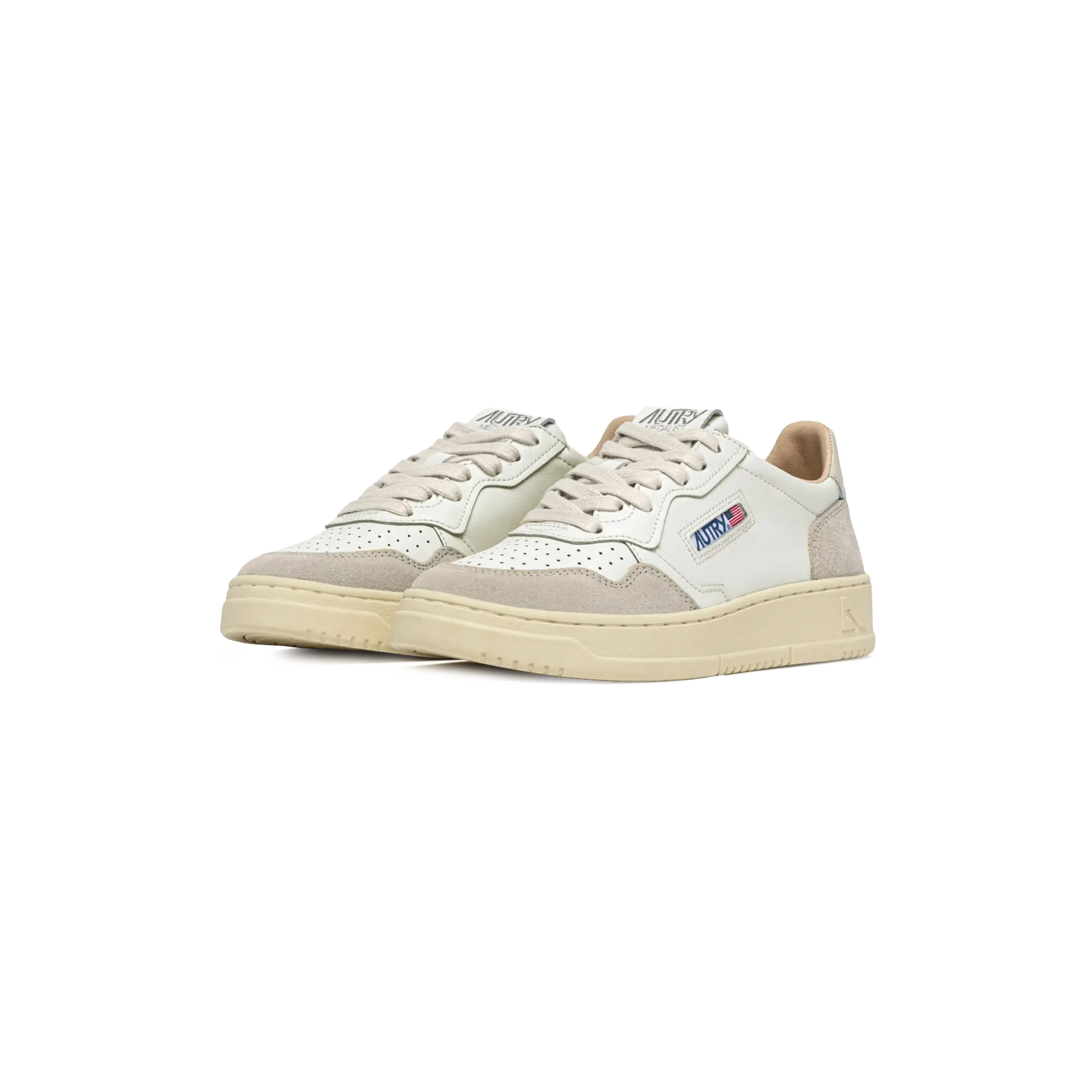 Autry Sneakers Medalist Low In White And Pelican Suede And Leather