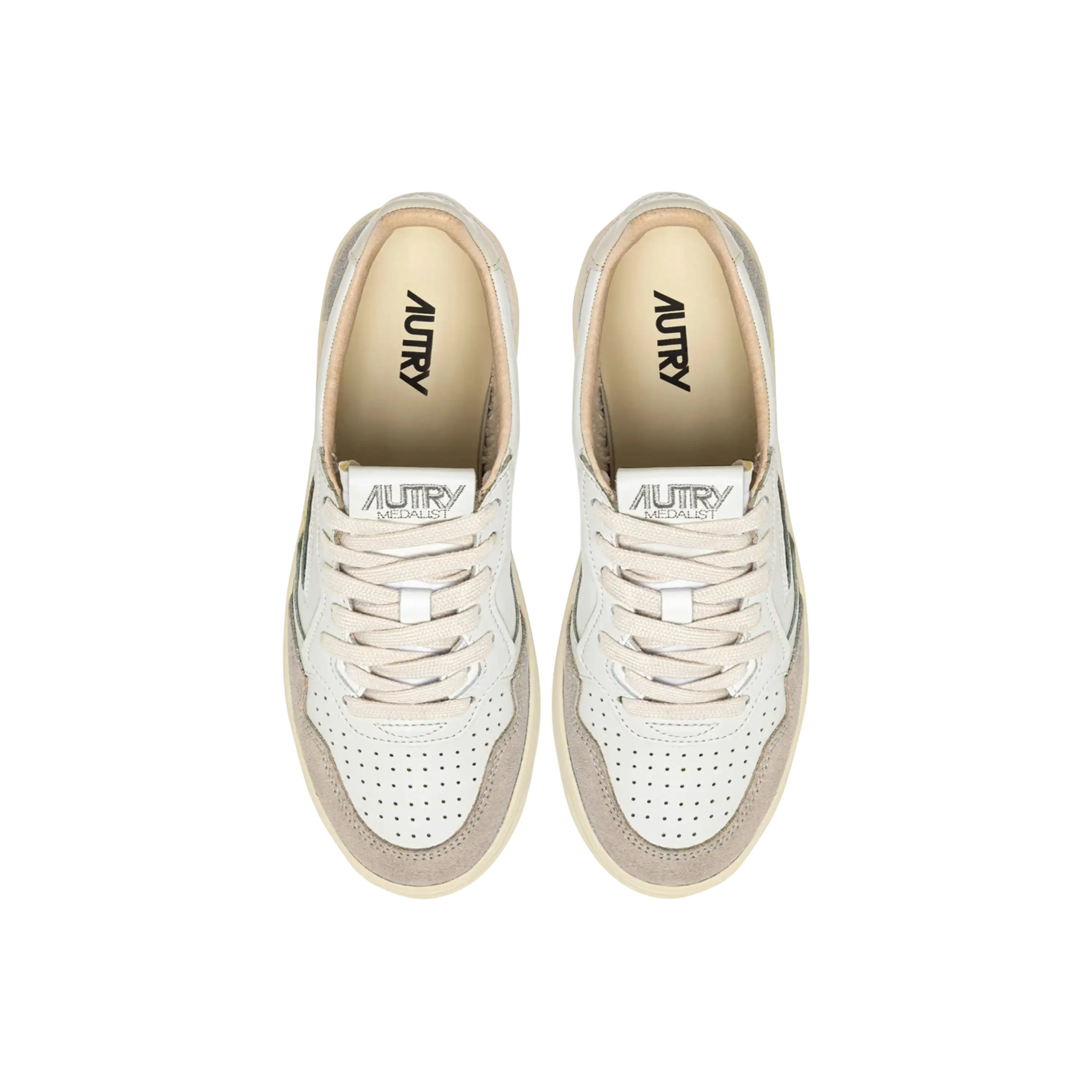 Autry Sneakers Medalist Low In White And Pelican Suede And Leather