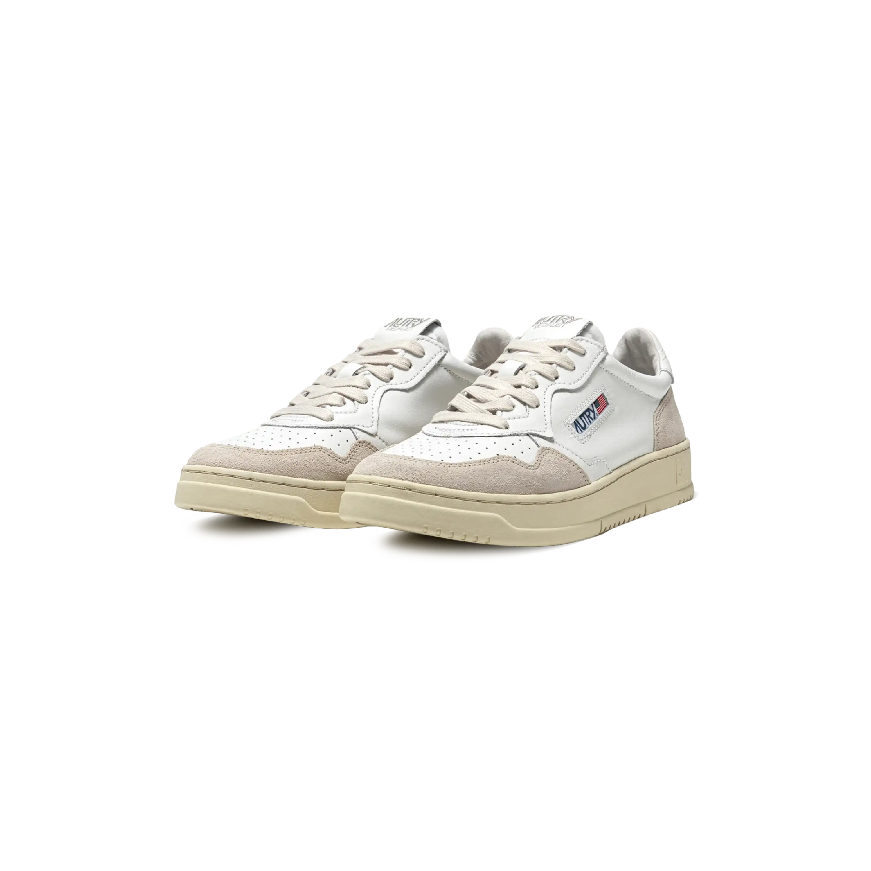 Autry Sneakers Medalist Low In White Leather And Beige Suede