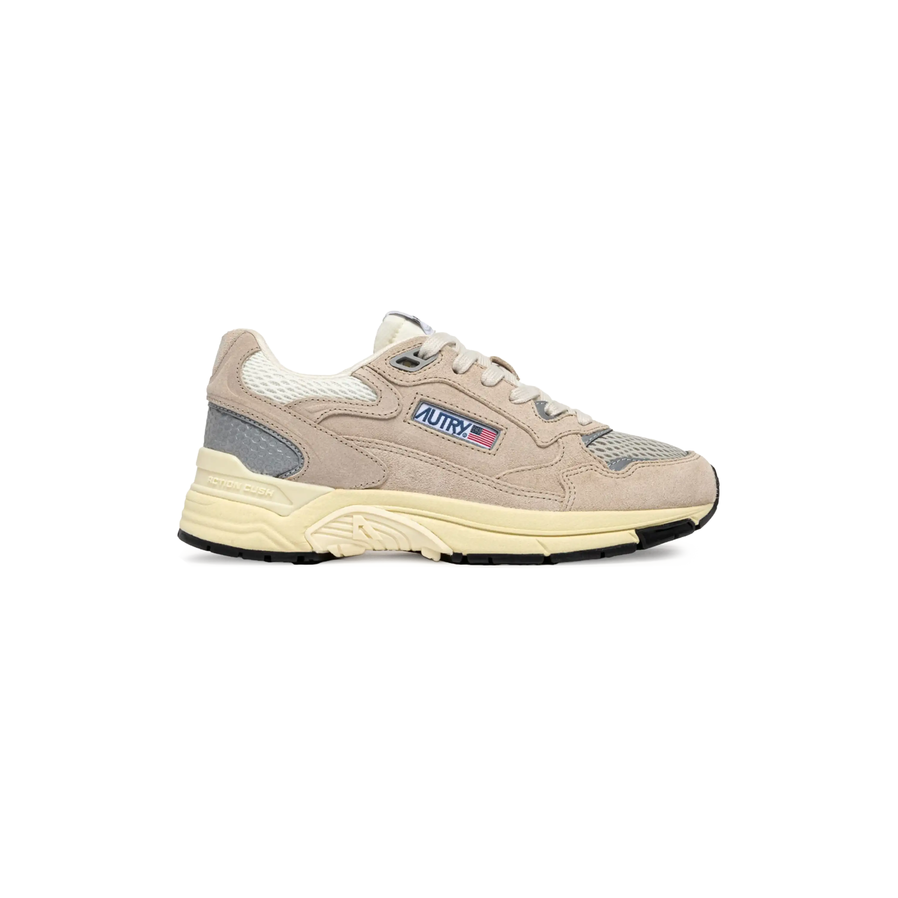 Autry Sneakers Hyperway In Sand Bown And Silver-Tone Suede And Mesh