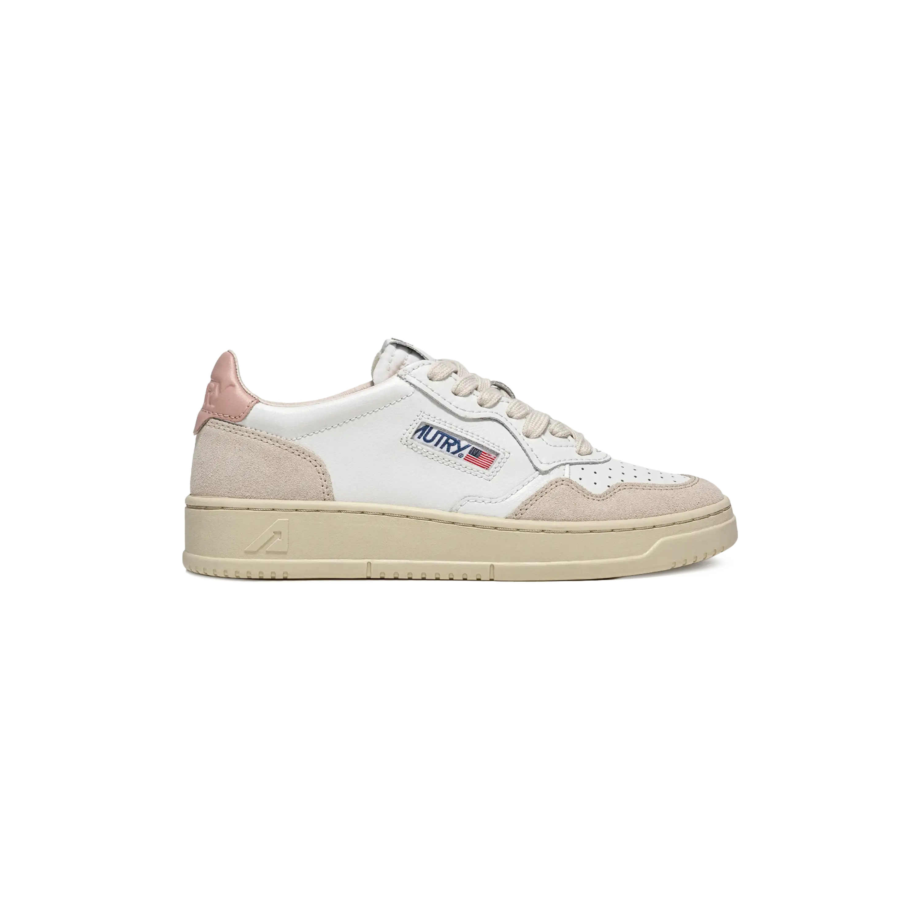 Autry Sneakers Medalist Low In White And Powder Leather And Beige Suede
