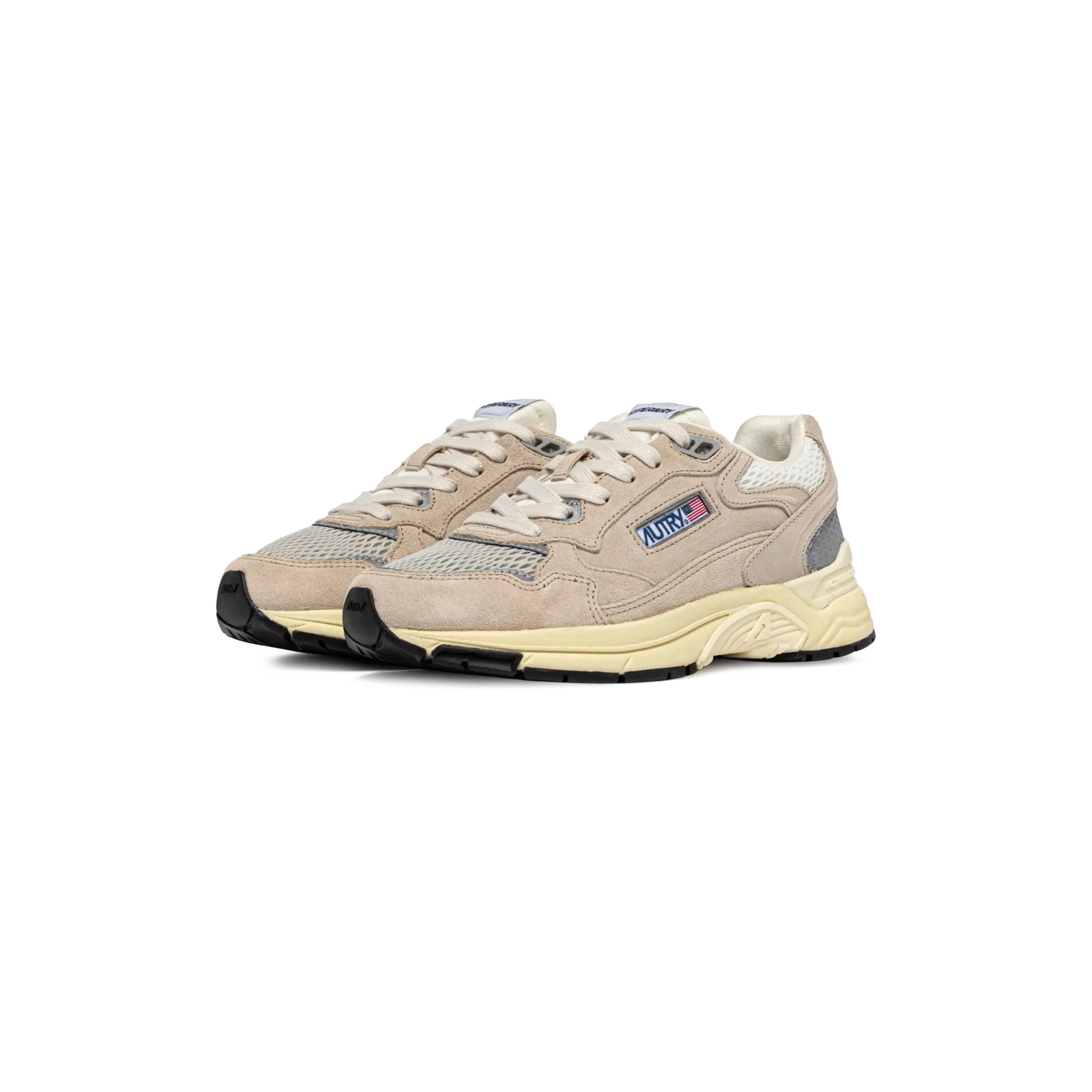 Autry Sneakers Hyperway In Sand Bown And Silver-Tone Suede And Mesh