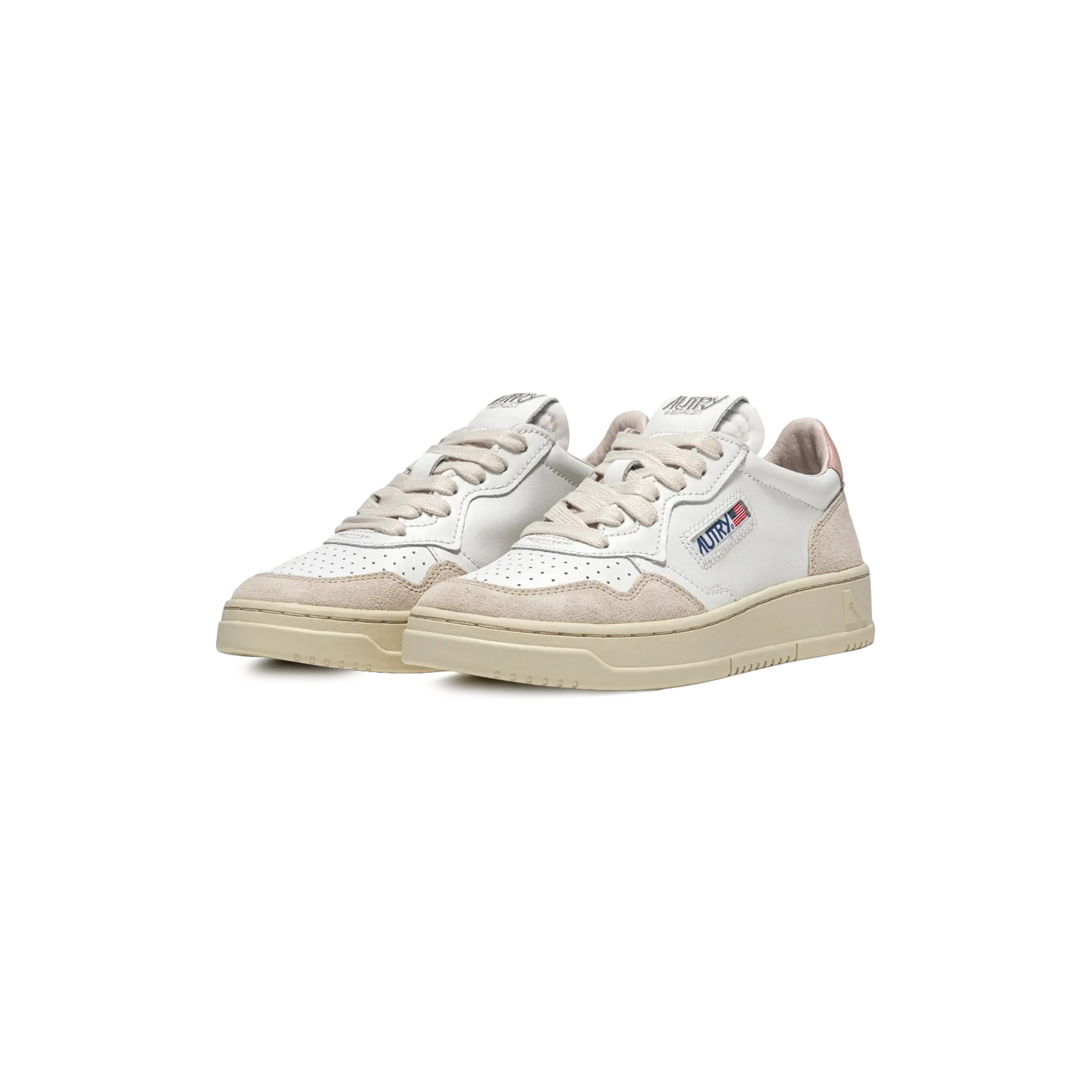 Autry Sneakers Medalist Low In White And Powder Leather And Beige Suede