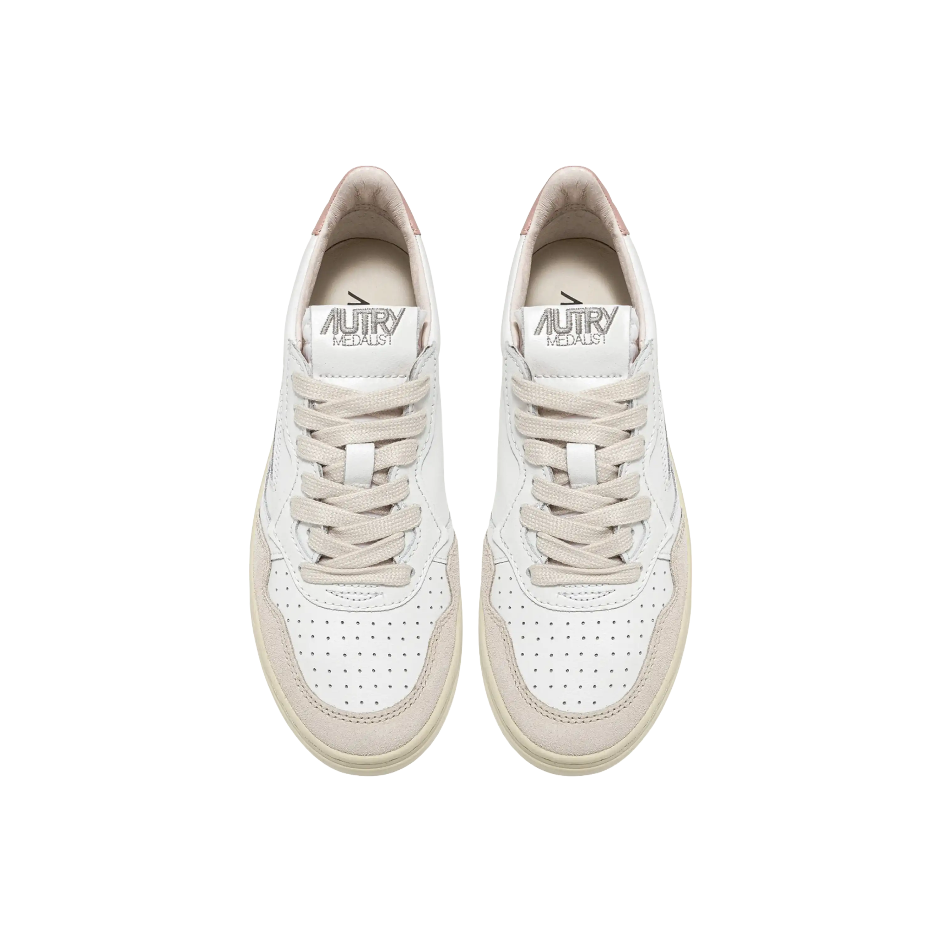 Autry Sneakers Medalist Low In White And Powder Leather And Beige Suede