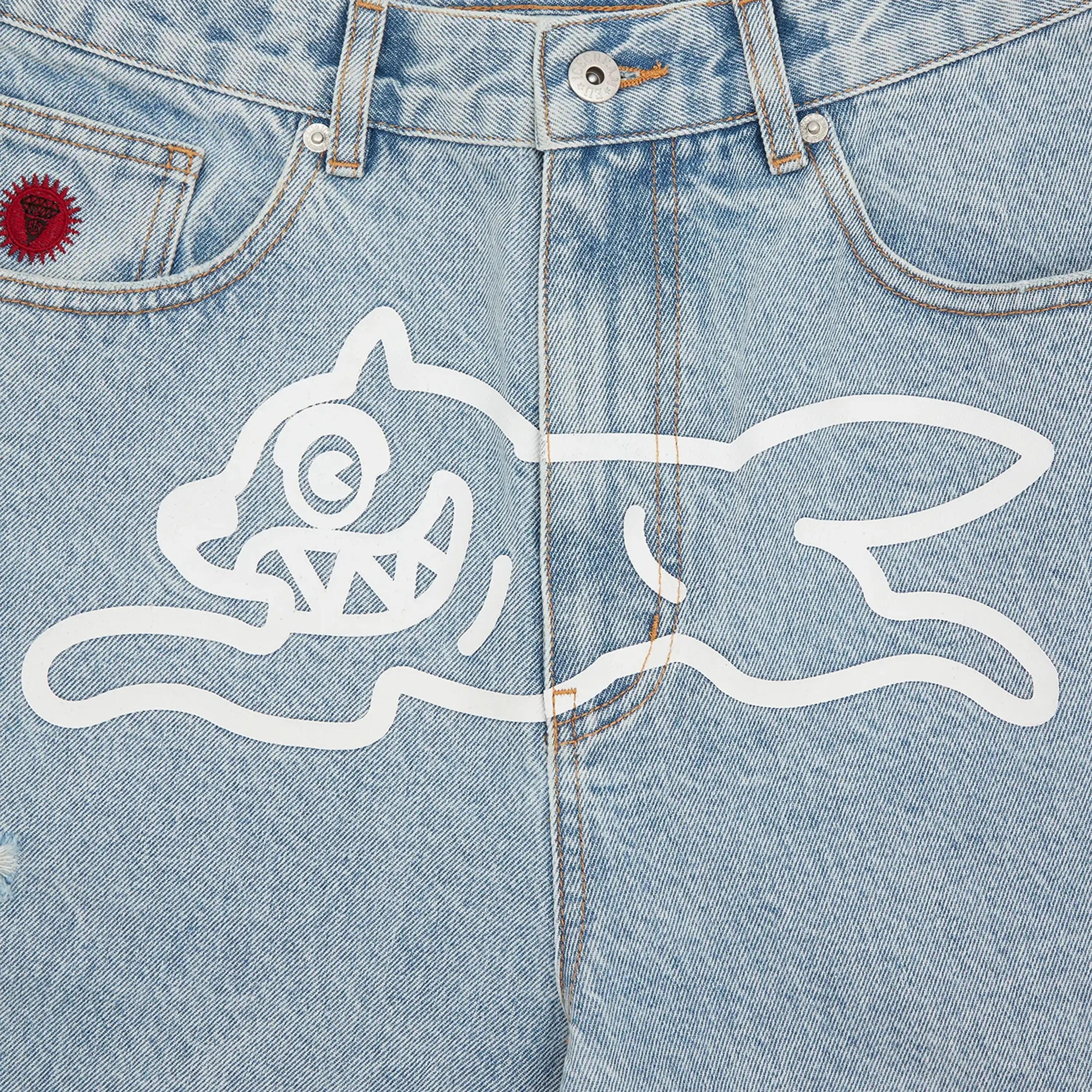 Icecream Running Dog Denim Shorts Heavy Wash Blue